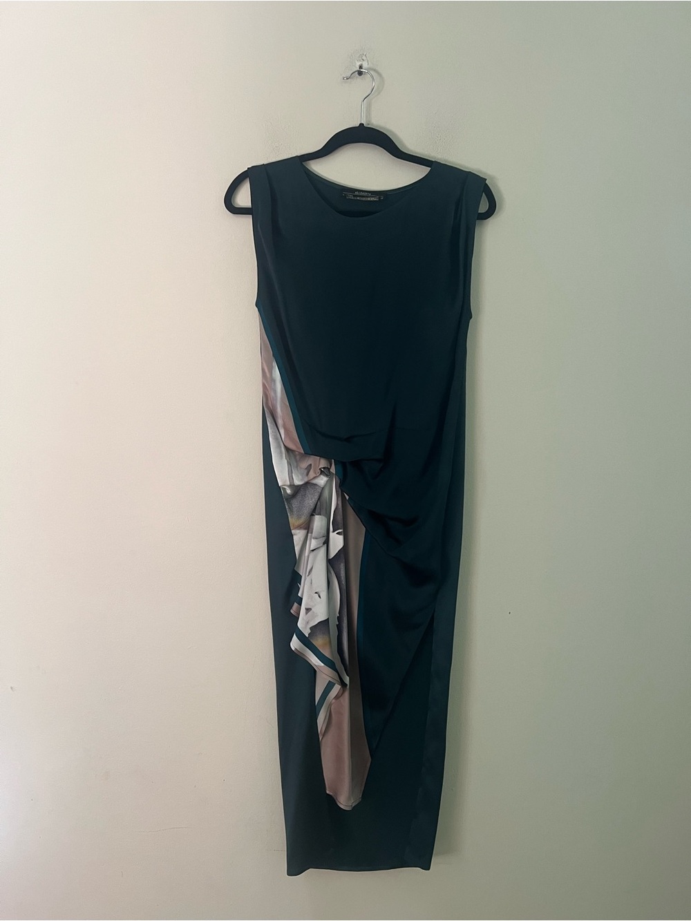 All Saints woman’s 100 % silk Sleeveless Midi Dress with Pink Draped Detail - Picture 4 of 11